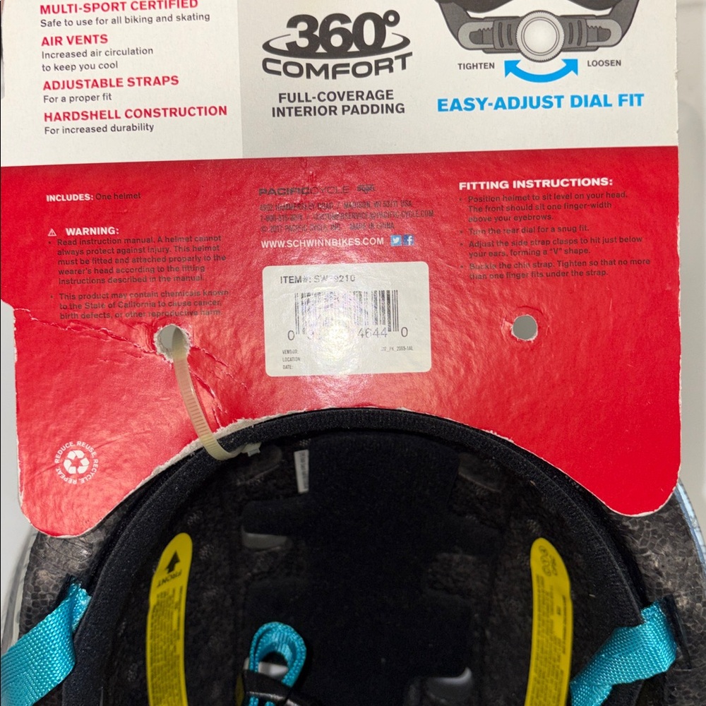 NEW Schwinn Burst Helmet - Gray Shell with Bright Blue Stripe EASY ADJUST - Picture 5 of 6